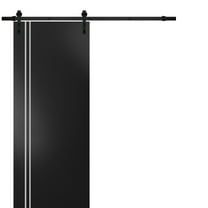 Sturdy Barn Door 42 x 96 inches | Planum 0310 Matte Black with Frosted Glass | 8FT Rail Hangers Heavy Hardware Set | Solid Panel Interior Doors