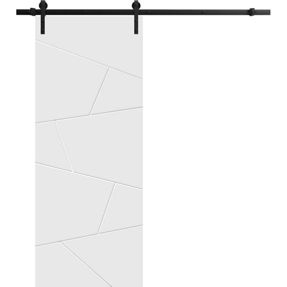 Sturdy Barn Door 42 x 96 inches | Planum 0990 Painted White | 8FT Rail Hangers Heavy Hardware Set | Solid Panel Interior Doors