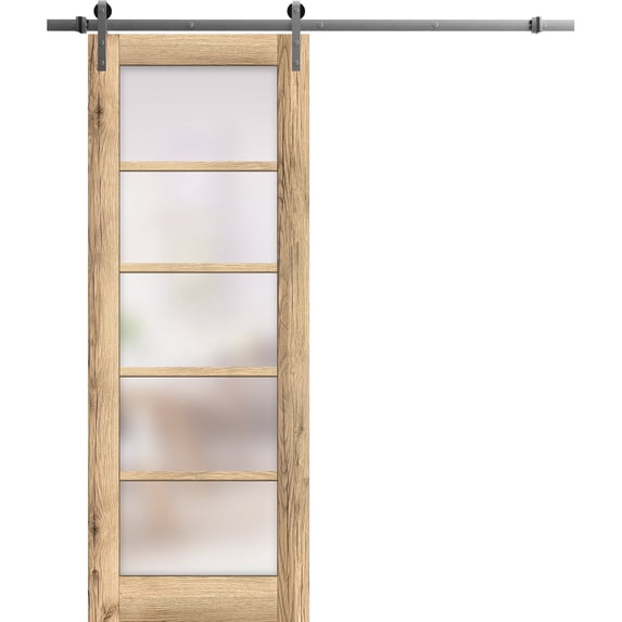 Sturdy Barn Door 42 x 96 inches | Quadro 4002 Oak | Stainless Steel 8FT Rail Hangers Heavy Set | Solid Panel Interior Doors
