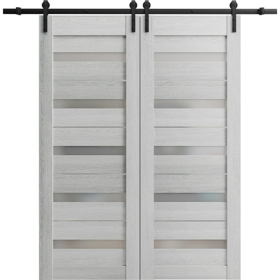 Sturdy Barn Door 42 x 96 inches | Quadro 4111 Matte Black | Stainless Steel 8FT Rail Hangers Heavy Set | Solid Panel Interior Doors
