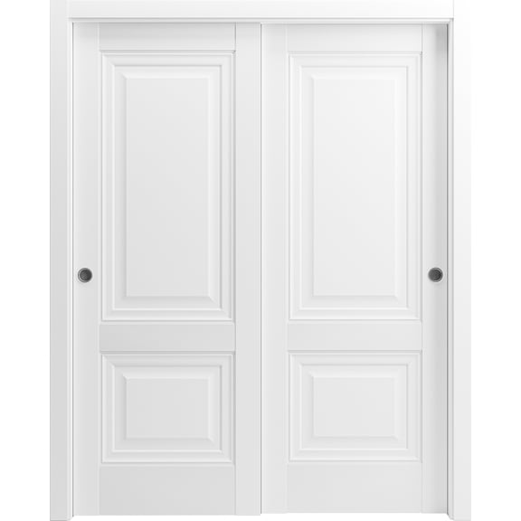 Sturdy Barn Door 42 x 96 inches | Sete 6933 Light Grey Oak with Frosted Glass | 8FT Rail Hangers Heavy Hardware Set | Solid Panel Interior Doors