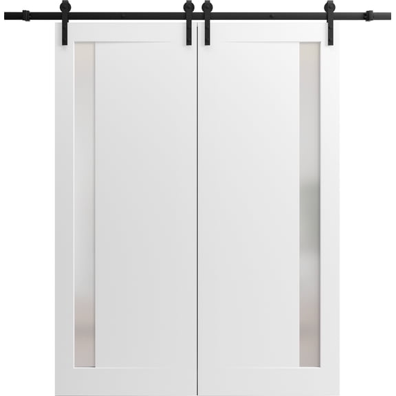 Sturdy Barn Door 42 x 96 inches | Sete 6933 Matte Black with Frosted Glass | Stainless Steel 8FT Rail Hangers Heavy Set | Solid Panel Interior Doors