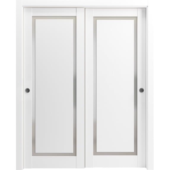 Sturdy Barn Door 42 x 96 inches | Sete 6933 Nebraska Grey with Frosted Glass | 8FT Rail Hangers Heavy Hardware Set | Solid Panel Interior Doors