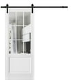 thumbnail image 1 of Sturdy Barn Door | Felicia 3599 White Silk with Clear Glass | 6.6FT Rail Hangers Heavy Hardware Set | Solid Panel Interior Doors-24" x 96"-Clear Glass-Black Rail, 1 of 6