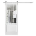 thumbnail image 1 of Sturdy Barn Door | Felicia 3599 White Silk with Clear Glass | 6.6FT Rail Hangers Heavy Hardware Set | Solid Panel Interior Doors-24" x 96"-Clear Glass-Silver Rail, 1 of 6
