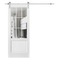 thumbnail image 1 of Sturdy Barn Door | Felicia 3599 White Silk with Clear Glass | 6.6FT Rail Hangers Heavy Hardware Set | Solid Panel Interior Doors-36" x 96"-Clear Glass-Silver Rail, 1 of 5