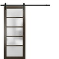 thumbnail image 1 of Sturdy Barn Door Frosted Glass | Quadro 4002 Chocolate Ash | 6.6FT Rail Hangers Heavy Hardware Set | Solid Panel Interior Doors-18" x 96"-Black Rail, 1 of 6