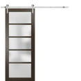 thumbnail image 1 of Sturdy Barn Door Frosted Glass | Quadro 4002 Chocolate Ash | 6.6FT Rail Hangers Heavy Hardware Set | Solid Panel Interior Doors-28" x 84"-Silver Rail, 1 of 6