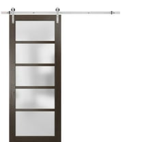 Sturdy Barn Door Frosted Glass | Quadro 4002 Chocolate Ash | 6.6FT Rail Hangers Heavy Hardware Set | Solid Panel Interior Doors-36" x 96"-Silver Rail