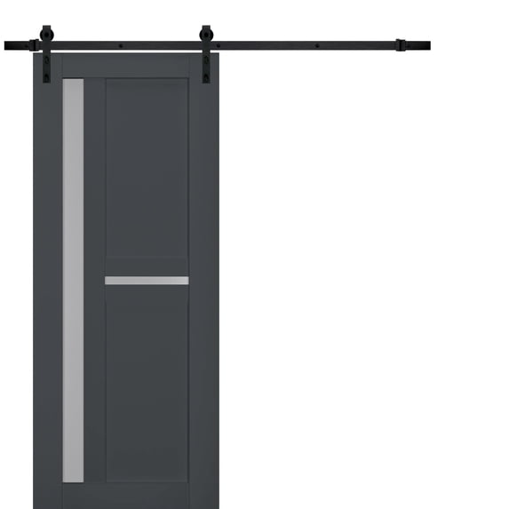Sturdy Barn Door Frosted Glass | Veregio 7288 Antracite | 6.6FT Rail Hangers Heavy Hardware Set | Solid Panel Interior Doors-30" x 96"-Black Rail