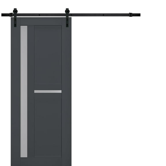 Sturdy Barn Door Frosted Glass | Veregio 7288 Antracite | 6.6FT Rail Hangers Heavy Hardware Set | Solid Panel Interior Doors-36" x 96"-Black Rail