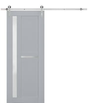 Sturdy Barn Door Frosted Glass | Veregio 7288 Matte Grey | 6.6FT Rail Hangers Heavy Hardware Set | Solid Panel Interior Doors-36" x 96"-Silver Rail