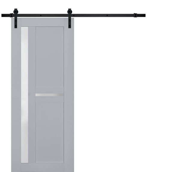 Sturdy Barn Door Frosted Glass | Veregio 7288 Matte Grey | 6.6FT Rail Hangers Heavy Hardware Set | Solid Panel Interior Doors-42" x 96"-Black Rail