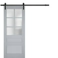 thumbnail image 1 of Sturdy Barn Door Frosted Glass | Veregio 7339 Matte Grey | 6.6FT Rail Hangers Heavy Hardware Set | Solid Panel Interior Doors-30" x 96"-Black Rail, 1 of 6