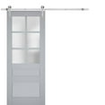 thumbnail image 1 of Sturdy Barn Door Frosted Glass | Veregio 7339 Matte Grey | 6.6FT Rail Hangers Heavy Hardware Set | Solid Panel Interior Doors-32" x 84"-Silver Rail, 1 of 6