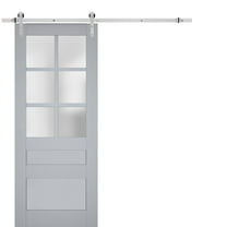 Sturdy Barn Door Frosted Glass | Veregio 7339 Matte Grey | 6.6FT Rail Hangers Heavy Hardware Set | Solid Panel Interior Doors-36" x 96"-Silver Rail