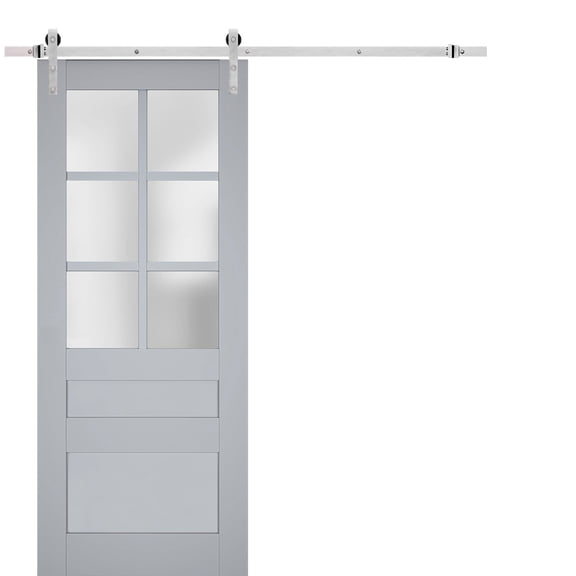 Sturdy Barn Door Frosted Glass | Veregio 7339 Matte Grey | 6.6FT Rail Hangers Heavy Hardware Set | Solid Panel Interior Doors-42" x 84"-Silver Rail