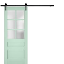 Sturdy Barn Door Frosted Glass | Veregio 7339 Oliva | 6.6FT Rail Hangers Heavy Hardware Set | Solid Panel Interior Doors-36" x 96"-Black Rail