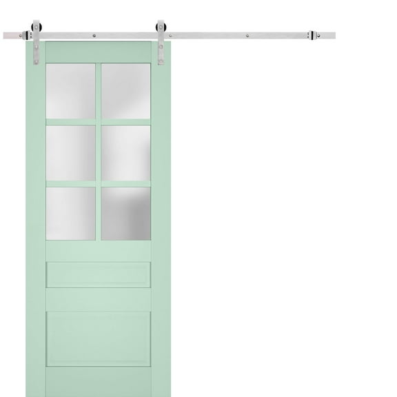 Sturdy Barn Door Frosted Glass | Veregio 7339 Oliva | 6.6FT Rail Hangers Heavy Hardware Set | Solid Panel Interior Doors-36" x 96"-Silver Rail