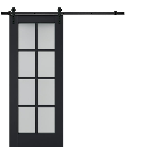 Sturdy Barn Door Frosted Glass | Veregio 7412 Antracite | 6.6FT Rail Hangers Heavy Hardware Set | Solid Panel Interior Doors-36" x 96"-Black Rail