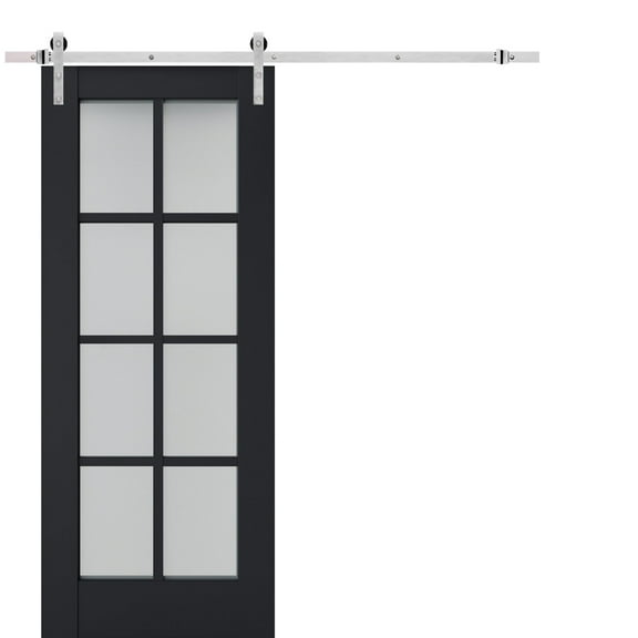 Sturdy Barn Door Frosted Glass | Veregio 7412 Antracite | 6.6FT Rail Hangers Heavy Hardware Set | Solid Panel Interior Doors-36" x 96"-Silver Rail