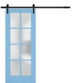 thumbnail image 1 of Sturdy Barn Door Frosted Glass | Veregio 7412 Aquamarine | 6.6FT Rail Hangers Heavy Hardware Set | Solid Panel Interior Doors-42" x 84"-Black Rail, 1 of 6