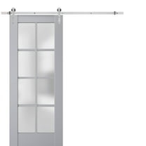 Sturdy Barn Door Frosted Glass | Veregio 7412 Matte Grey | 6.6FT Rail Hangers Heavy Hardware Set | Solid Panel Interior Doors-36" x 96"-Silver Rail