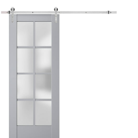 Sturdy Barn Door Frosted Glass | Veregio 7412 Matte Grey | 6.6FT Rail Hangers Heavy Hardware Set | Solid Panel Interior Doors-36" x 96"-Silver Rail