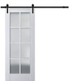 thumbnail image 1 of Sturdy Barn Door Frosted Glass | Veregio 7412 White Silk | 6.6FT Rail Hangers Heavy Hardware Set | Solid Panel Interior Doors-24" x 96"-Black Rail, 1 of 6