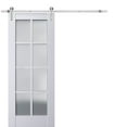 thumbnail image 1 of Sturdy Barn Door Frosted Glass | Veregio 7412 White Silk | 6.6FT Rail Hangers Heavy Hardware Set | Solid Panel Interior Doors-42" x 96"-Silver Rail, 1 of 6