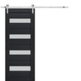 thumbnail image 1 of Sturdy Barn Door Frosted Glass | Veregio 7455 Antracite | 6.6FT Rail Hangers Heavy Hardware Set | Solid Panel Interior Doors-18" x 80"-Silver Rail, 1 of 6
