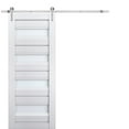 thumbnail image 1 of Sturdy Barn Door Frosted Glass | Veregio 7455 White Silk | 6.6FT Rail Hangers Heavy Hardware Set | Solid Panel Interior Doors-36" x 96"-Silver Rail, 1 of 6