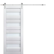Sturdy Barn Door Frosted Glass | Veregio 7455 White Silk | 6.6FT Rail Hangers Heavy Hardware Set | Solid Panel Interior Doors-36" x 96"-Silver Rail