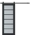 thumbnail image 1 of Sturdy Barn Door Frosted Glass | Veregio 7602 Antracite | 6.6FT Rail Hangers Heavy Hardware Set | Solid Panel Interior Doors-28" x 80"-Black Rail, 1 of 6