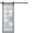 thumbnail image 1 of Sturdy Barn Door Frosted Glass | Veregio 7602 Matte Grey | 6.6FT Rail Hangers Heavy Hardware Set | Solid Panel Interior Doors-24" x 80"-Black Rail, 1 of 6