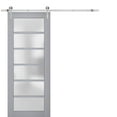 thumbnail image 1 of Sturdy Barn Door Frosted Glass | Veregio 7602 Matte Grey | 6.6FT Rail Hangers Heavy Hardware Set | Solid Panel Interior Doors-28" x 96"-Silver Rail, 1 of 6
