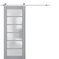 Sturdy Barn Door Frosted Glass | Veregio 7602 Matte Grey | 6.6FT Rail Hangers Heavy Hardware Set | Solid Panel Interior Doors-36" x 96"-Silver Rail