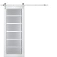 thumbnail image 1 of Sturdy Barn Door Frosted Glass | Veregio 7602 White Silk | 6.6FT Rail Hangers Heavy Hardware Set | Solid Panel Interior Doors-30" x 96"-Silver Rail, 1 of 6