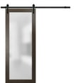 thumbnail image 1 of Sturdy Barn Door Frosted Tempered Glass | Planum 2102 Chocolate Ash | 6.6FT Black Rail Hangers Heavy Hardware Set | Modern Solid Panel Interior Doors-28" x 96"-Black Rail, 1 of 6