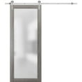 thumbnail image 1 of Sturdy Barn Door Frosted Tempered Glass | Planum 2102 Ginger Ash | 6.6FT Silver Rail Hangers Heavy Hardware Set | Modern Solid Panel Interior Doors-28" x 84"-Silver Rail, 1 of 6