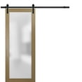 thumbnail image 1 of Sturdy Barn Door Frosted Tempered Glass | Planum 2102 Honey Ash | 6.6FT Black Rail Hangers Heavy Hardware Set | Modern Solid Panel Interior Doors -24" x 80"-Black Rail, 1 of 6