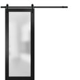thumbnail image 1 of Sturdy Barn Door Frosted Tempered Glass | Planum 2102 Matte Black | 6.6FT Black Rail Hangers Heavy Hardware Set | Modern Solid Panel Interior Doors -18" x 84"-Black Rail, 1 of 6