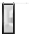 thumbnail image 1 of Sturdy Barn Door Frosted Tempered Glass | Planum 2102 Matte Black | 6.6FT Silver Rail Hangers Heavy Hardware Set | Modern Solid Panel Interior Doors -42" x 96"-Silver Rail, 1 of 6