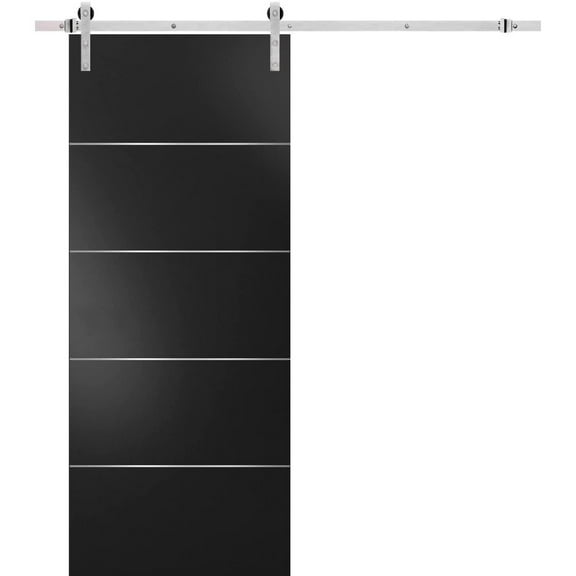 Sturdy Barn Door with Hardware | Planum 0020 Matte Black | Stainless Steel 6.6FT Rail Hangers Heavy Set | Solid Panel Interior Doors-36" x 96"-Silver Rail