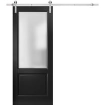 Sturdy Barn Door | Lucia 22 Matte Black with Frosted Glass | 6.6FT Rail Hangers Heavy Hardware Set | Solid Panel Interior Doors