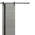 thumbnail image 1 of Sturdy Barn Door | Planum 0040 Grey Ash with Black Glass | 6.6FT Rail Hangers Heavy Hardware Set | Solid Panel Interior Doors-36" x 84"-Black Rail, 1 of 6