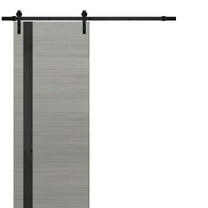 Sturdy Barn Door | Planum 0040 Grey Ash with Black Glass | 6.6FT Rail Hangers Heavy Hardware Set | Solid Panel Interior Doors-36" x 96"-Black Rail