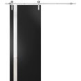 thumbnail image 1 of Sturdy Barn Door | Planum 0040 Matte Black with White Glass | 6.6FT Rail Hangers Heavy Hardware Set | Solid Panel Interior Doors-24" x 80"-Silver Rail, 1 of 6