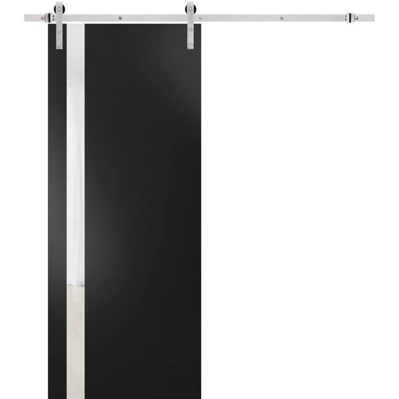 Sturdy Barn Door | Planum 0040 Matte Black with White Glass | 6.6FT Rail Hangers Heavy Hardware Set | Solid Panel Interior Doors-36" x 96"-Silver Rail