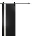 thumbnail image 1 of Sturdy Barn Door | Planum 0040 Matte Black with White Glass | 6.6FT Rail Hangers Heavy Hardware Set | Solid Panel Interior Doors-30" x 84"-Black Rail, 1 of 6